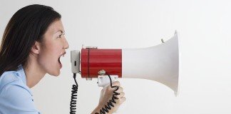 woman talking with megaphone